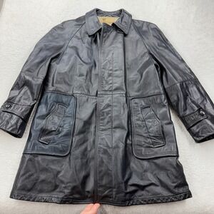 Lakeland Vintage Mens Black Leather Car Coat Union Made 42 Mid Length Jacket